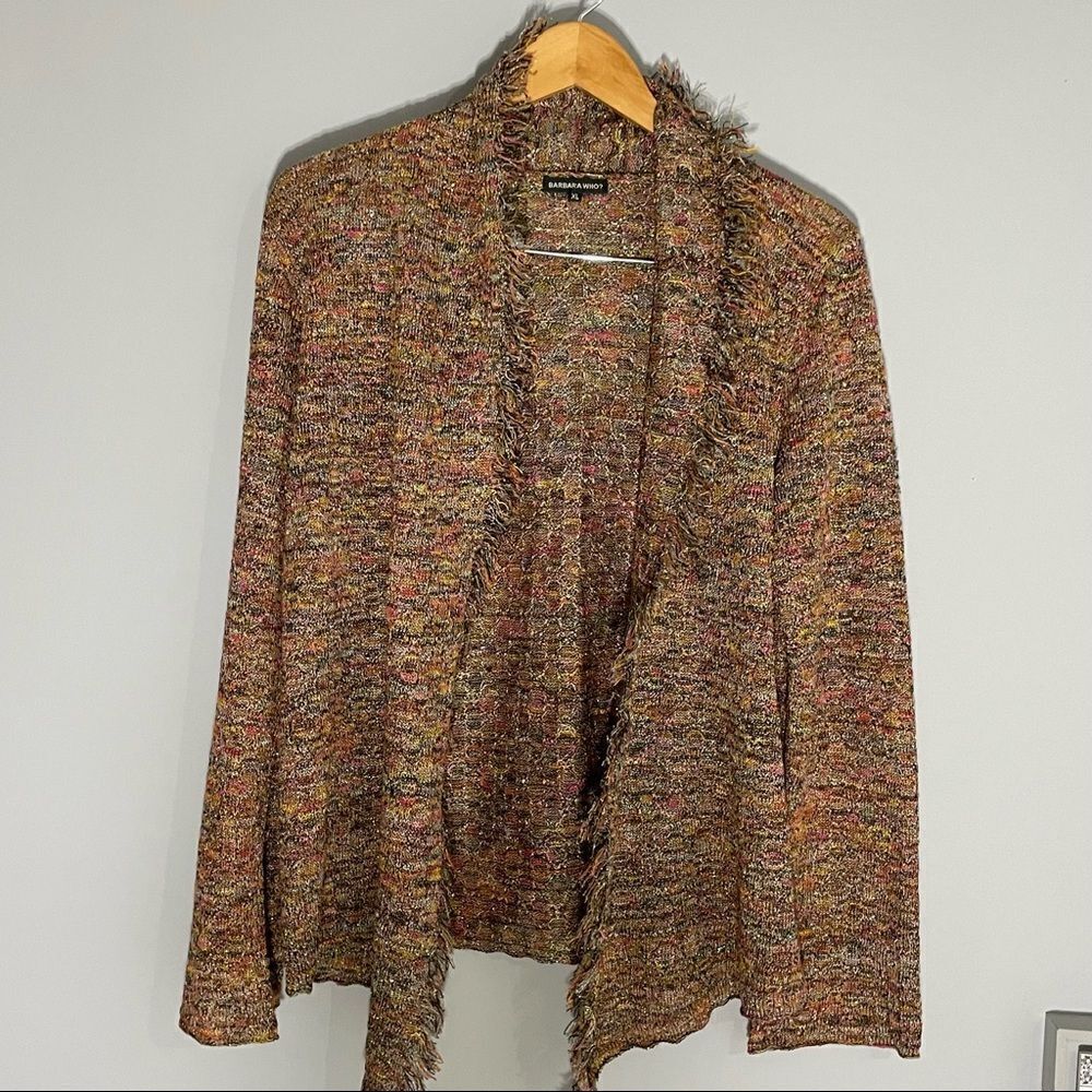 Barbara Who? Viscose Knit Jewel Tone Shawl Sweater Cardigan Size XL Made in USA